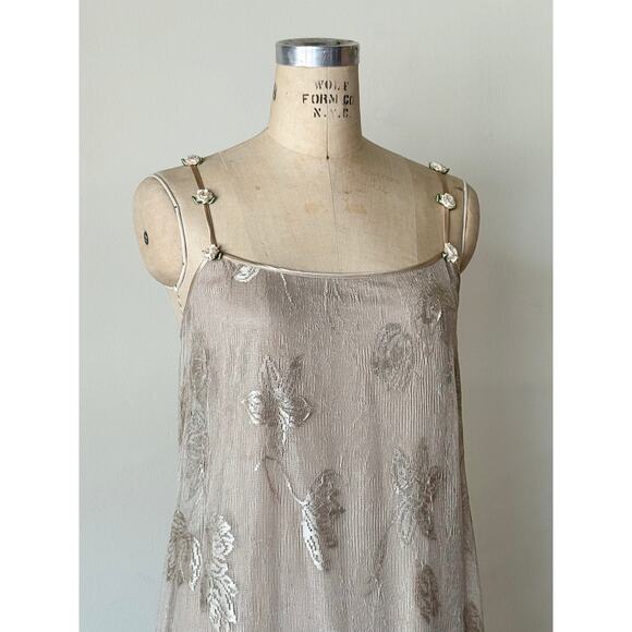 Vintage Caché Nude Floral Mesh Overlay Maxi Dress - Picture 1 of 5